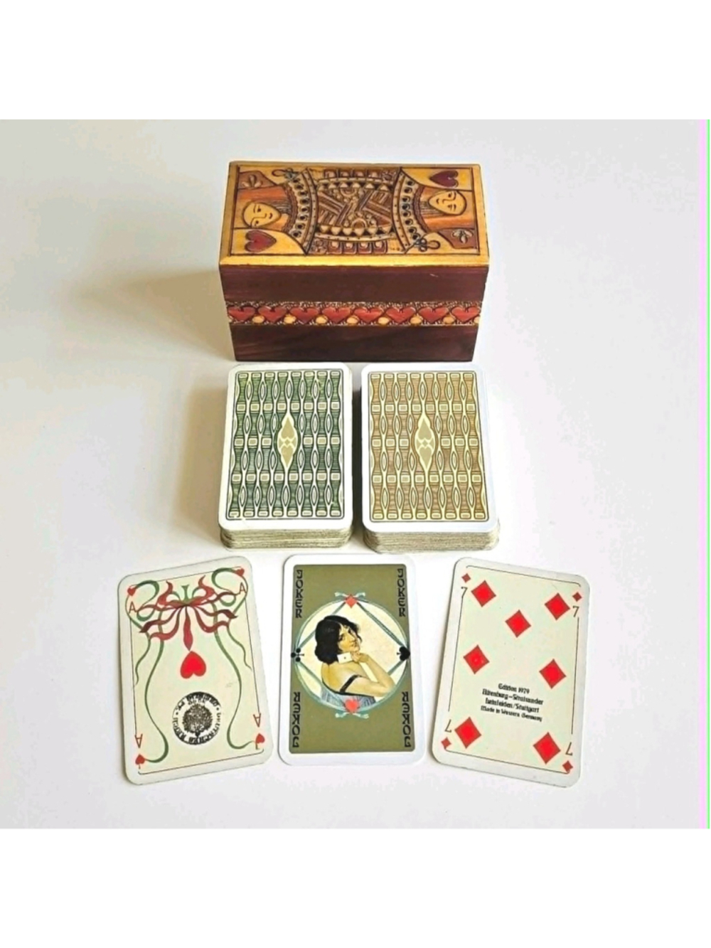 2 Otto Tragy Decks & Vintage Steinbach Germany Hand-Carved Wood Card Box Lot